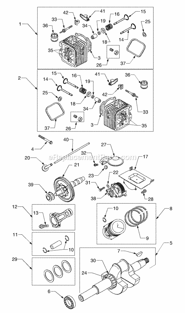 Crankshaft, Pistons And Heads Diagram and Parts List for 3185 14A-665-100 Cub Cadet Lawn Tractor